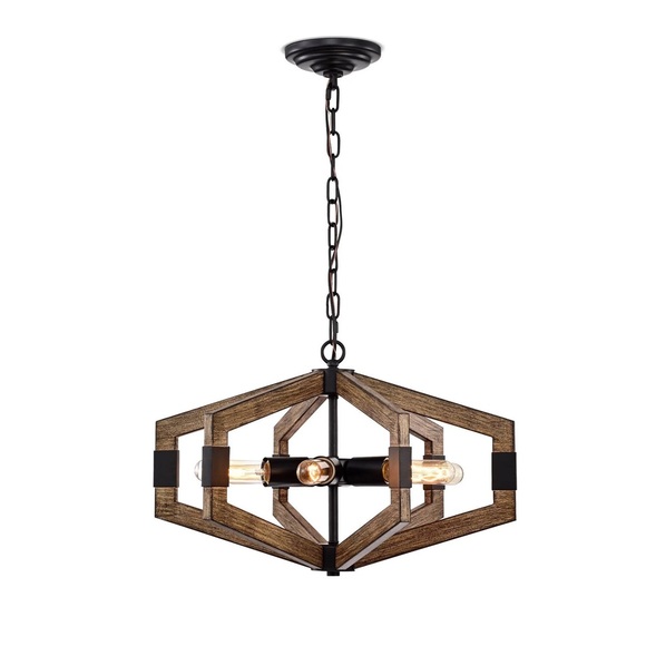 Warehouse of Tiffany 6-Light Kraven Imitation Wood Grain Abstract Chandelier NEW - Picture 1 of 8